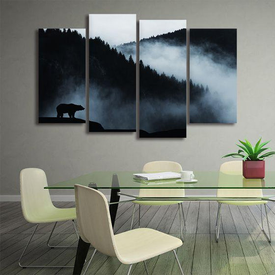Wild Bear Silhouette 4 Panels Canvas Wall Art Office