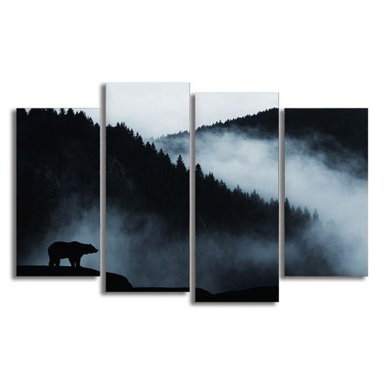 Wild Bear Silhouette 4 Panels Canvas Wall Art