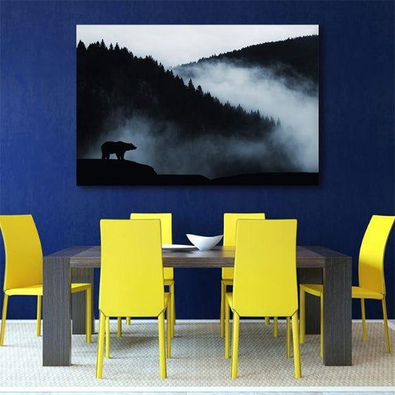 Wild Bear Silhouette Canvas Wall Art Dining Room