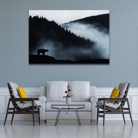 Wild Bear Silhouette Canvas Wall Art Living Room