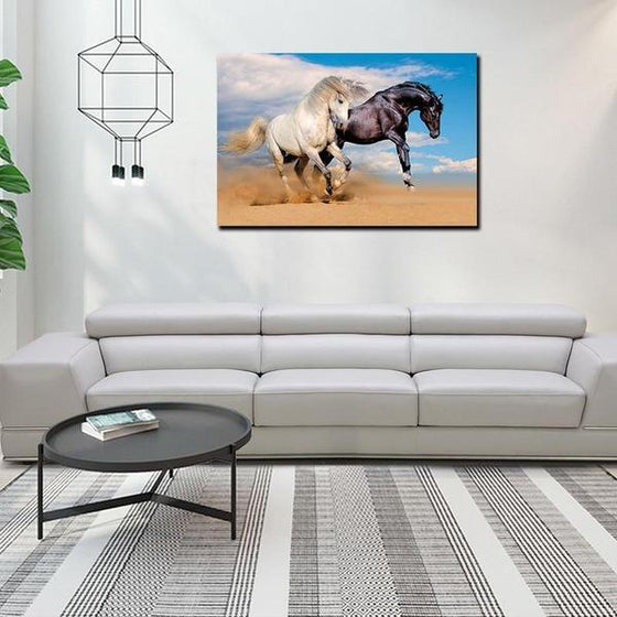 Wild Black & White Horses Canvas Wall Art Decor