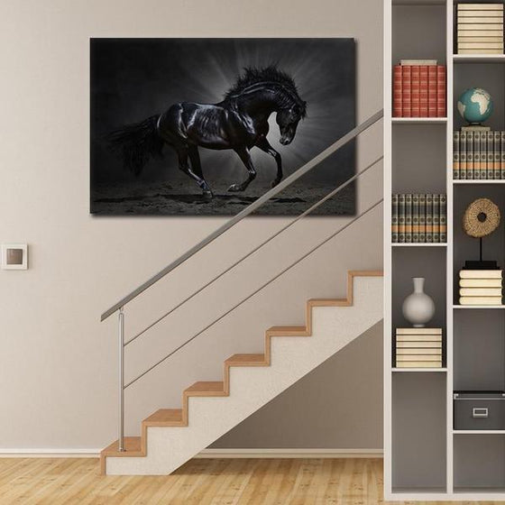 Wild Black Horse Canvas Wall Art Print