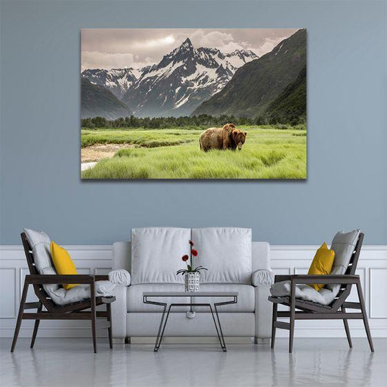 Wild Brown Bear Canvas Wall Art Living Room