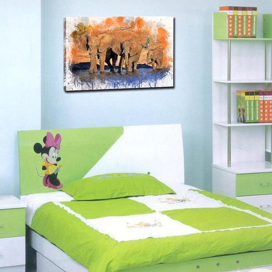 Wild Elephant Family Canvas Wall Art Bedroom