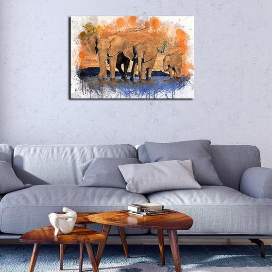 Wild Elephant Family Canvas Wall Art Living Room