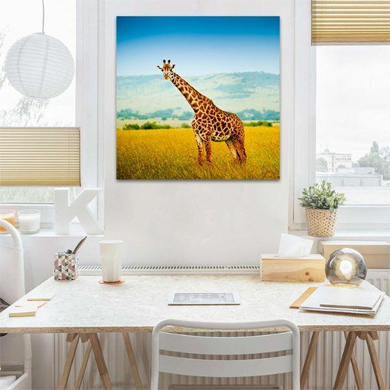 Wild Giraffe In Kenya Canvas Wall Art Print