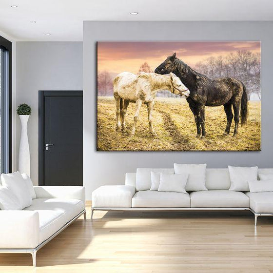 Wild Horses At Sunset Canvas Wall Art Living Room