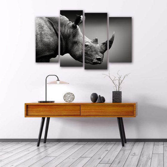 Wild Rhinoceros 4 Panels Canvas Wall Art Decor