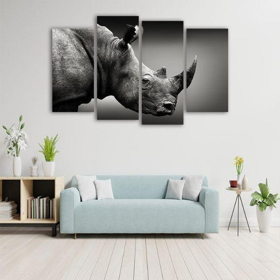 Wild Rhinoceros 4 Panels Canvas Wall Art Print