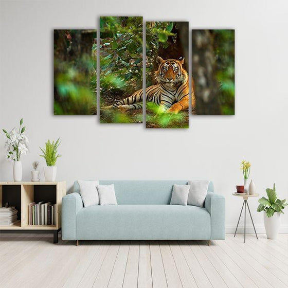 Wild Siberian Tiger 4 Panels Canvas Wall Art Decor