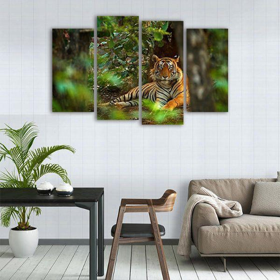 Wild Siberian Tiger 4 Panels Canvas Wall Art Print