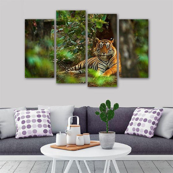 Wild Siberian Tiger 4 Panels Canvas Wall Art Set