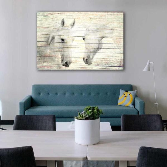 Wild White Horses Canvas Wall Art Living Room