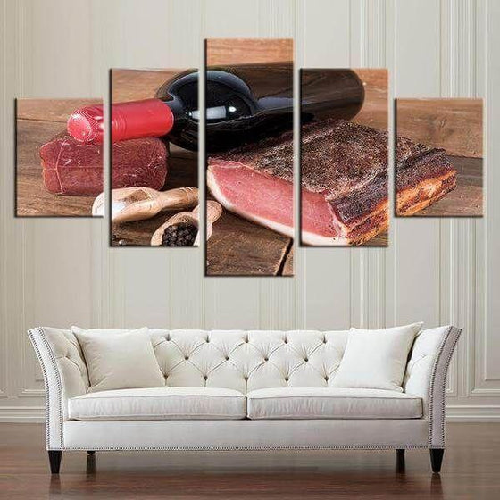 Brisket And Wine Canvas Wall Art Living Room