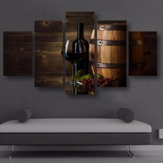 Red Wine Glass & Barrel Canvas Wall Art For Living Room