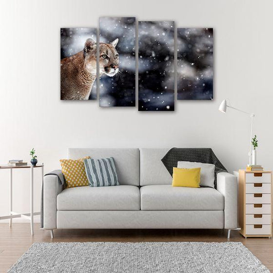 Winter Cougar Canvas Wall Art Living Room