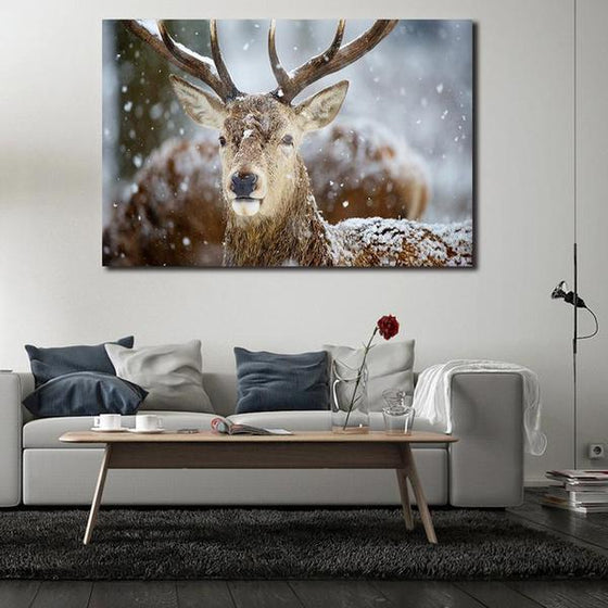 Winter Deer Head Canvas Wall Art Decor