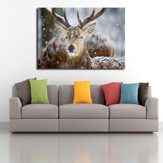 Winter Deer Head Canvas Wall Art Print