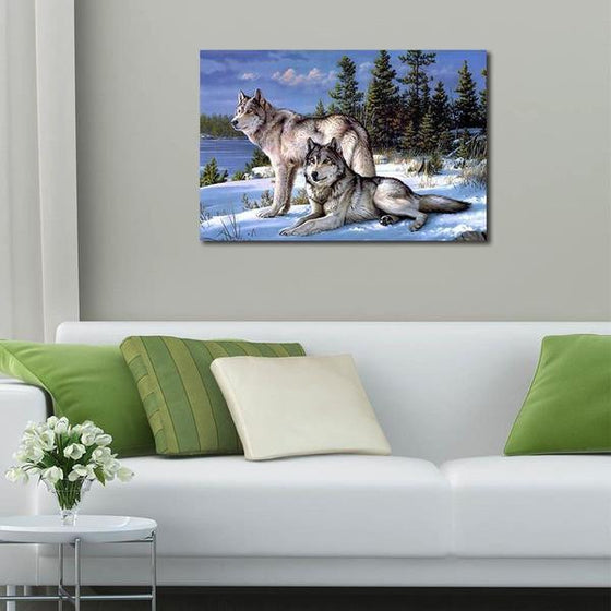 Winter Wolf Couple Canvas Wall Art Decor