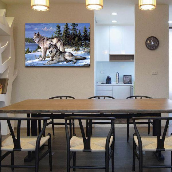 Winter Wolf Couple Canvas Wall Art Dining Room