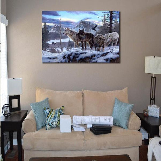 Winter Wolf Pack Canvas Wall Art Living Room