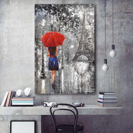 Woman With Red Umbrella Canvas Wall Art Bedroom
