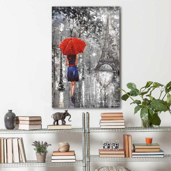Woman With Red Umbrella Canvas Wall Art Living Room