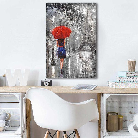 Woman With Red Umbrella Canvas Wall Art Office