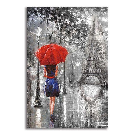 Woman With Red Umbrella Canvas Wall Art