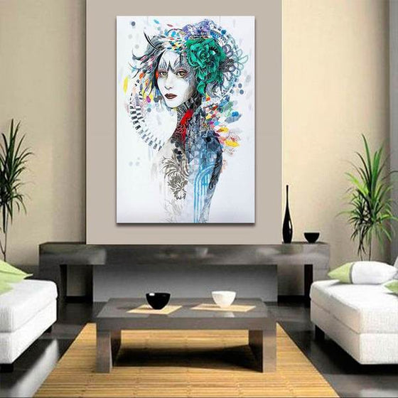 Woman With Turquoise Flower Wall Art Print