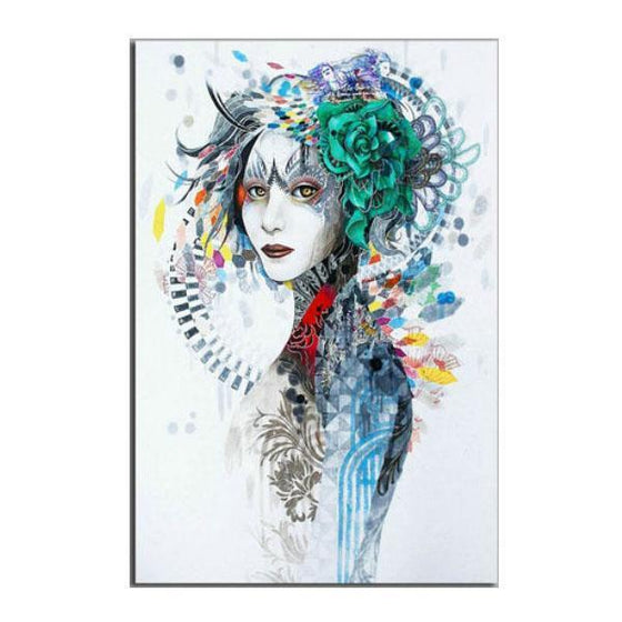 Woman With Turquoise Flower Wall Art