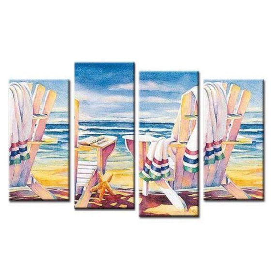 Wooden Beach Chairs Canvas Wall Art