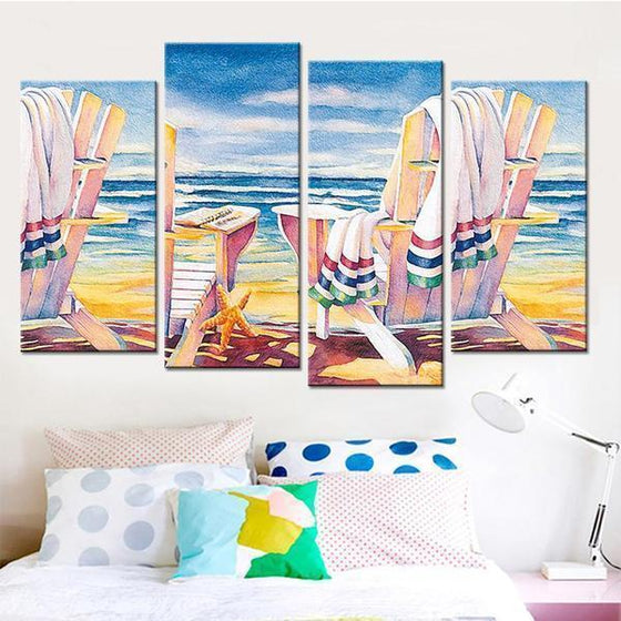 Wooden Beach Chairs Canvas Wall Art Set