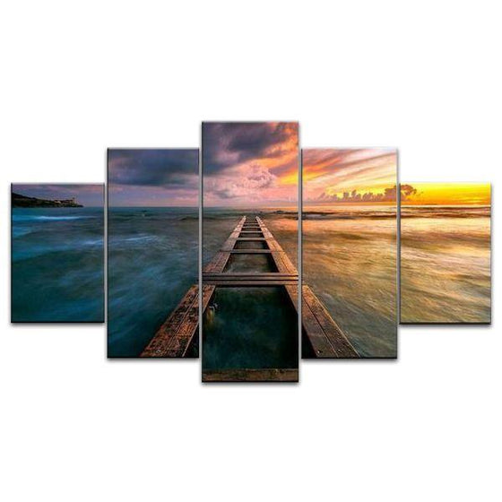 Wooden Bridge And Sea View Canvas Wall Art