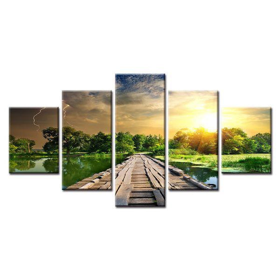 Wooden Bridge And Sunrise Wall Art