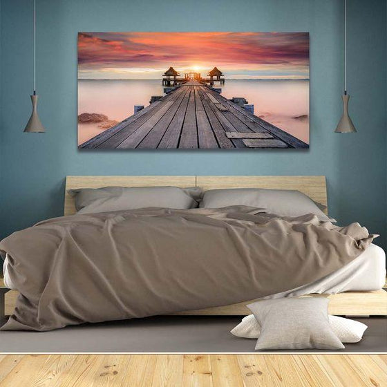 Wooden Bridge To Sunrise Canvas Wall Art Bedroom