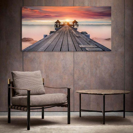 Wooden Bridge To Sunrise Canvas Wall Art Living Room