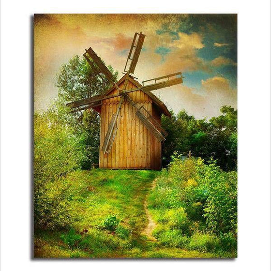 Wooden Windmill Wall Art Canvas