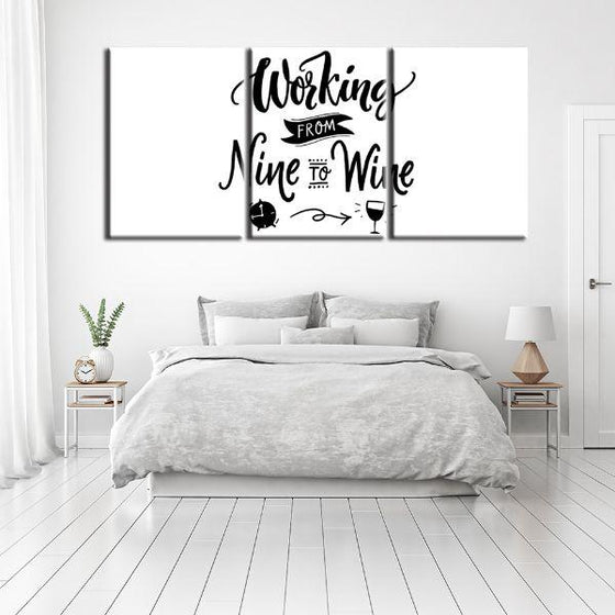 Working To Wine Quote 3 Panels Canvas Wall Art Bedroom