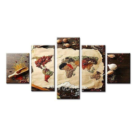 World Map Of Spices Canvas Wall Art