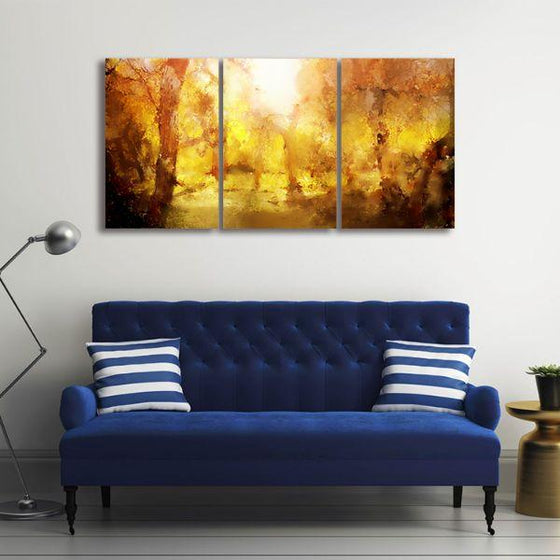 Yellow Forest 3 Panels Abstract Canvas Wall Art Decor