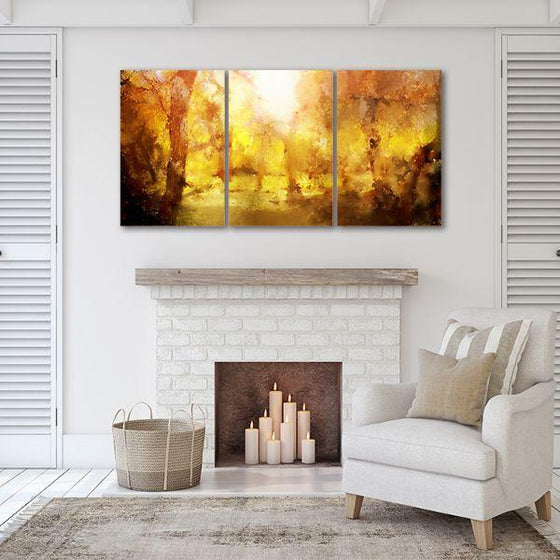 Yellow Forest 3 Panels Abstract Canvas Wall Art Print