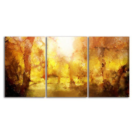 Yellow Forest 3 Panels Abstract Canvas Wall Art