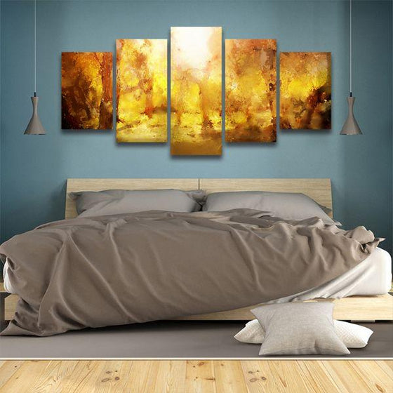 Yellow Forest 5 Panels Abstract Canvas Wall Art Bedroom