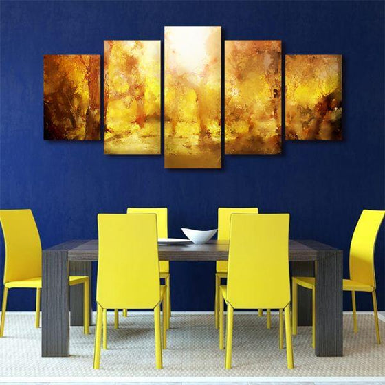 Yellow Forest 5 Panels Abstract Canvas Wall Art Dining Room