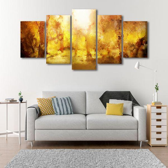 Yellow Forest 5 Panels Abstract Canvas Wall Art Living Room