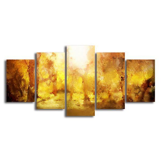 Yellow Forest 5 Panels Abstract Canvas Wall Art