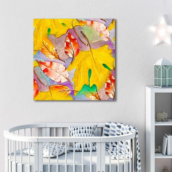 Yellow & Red Autumn Leaves Canvas Wall Art Children's Room