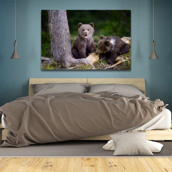 Young Bears In The Forest Canvas Wall Art Bedroom