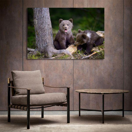 Young Bears In The Forest Canvas Wall Art Office